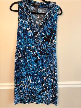 Blue Ruffle V-Neck Sleeveless Dress
